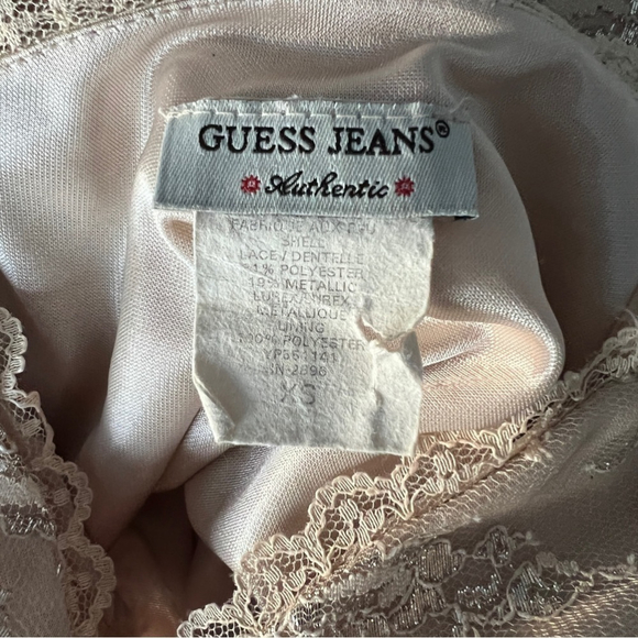 Guess Vintage Y2K Sheer Metallic Mesh Lace Embroidered Slip Dress - Picture 12 of 13